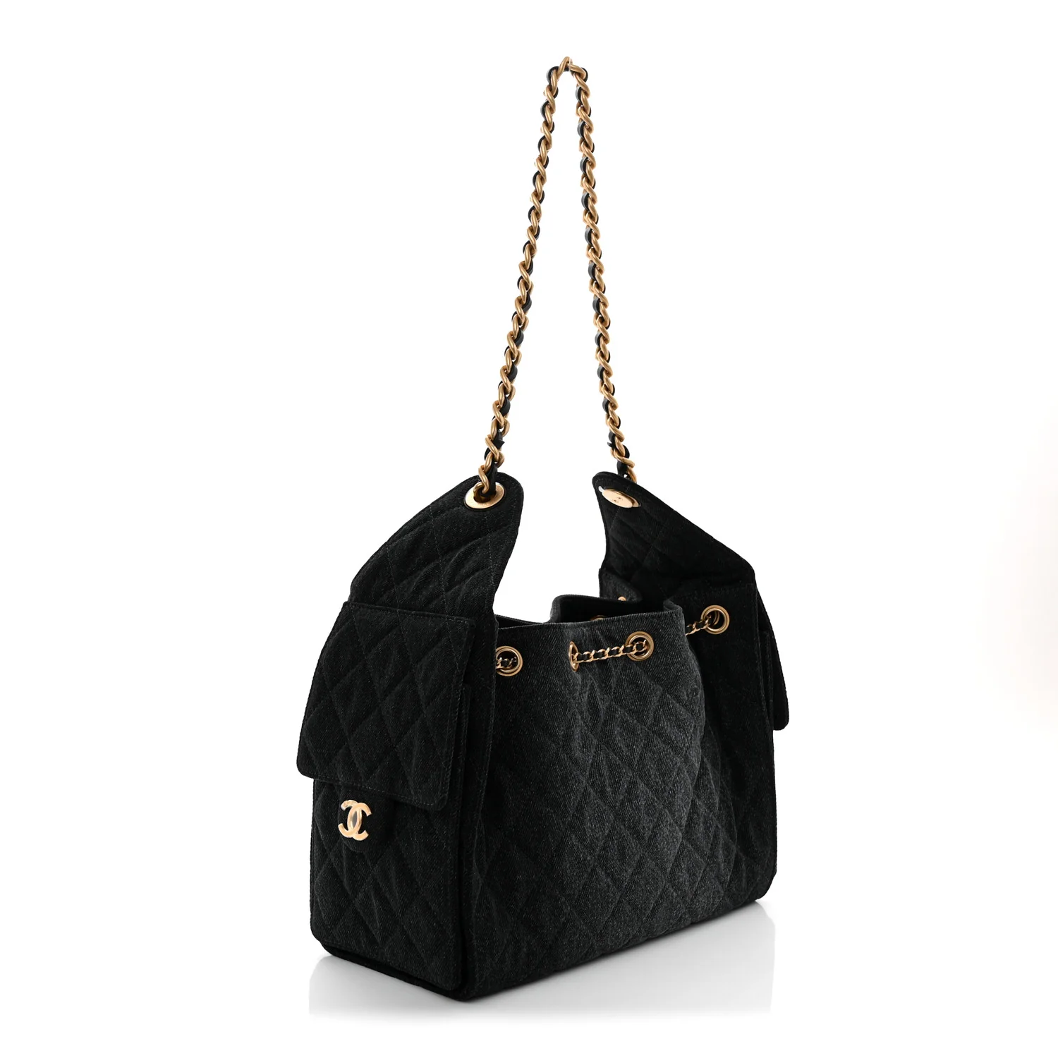 Washed Denim Quilted Small Chanel 25 Handbag Black
