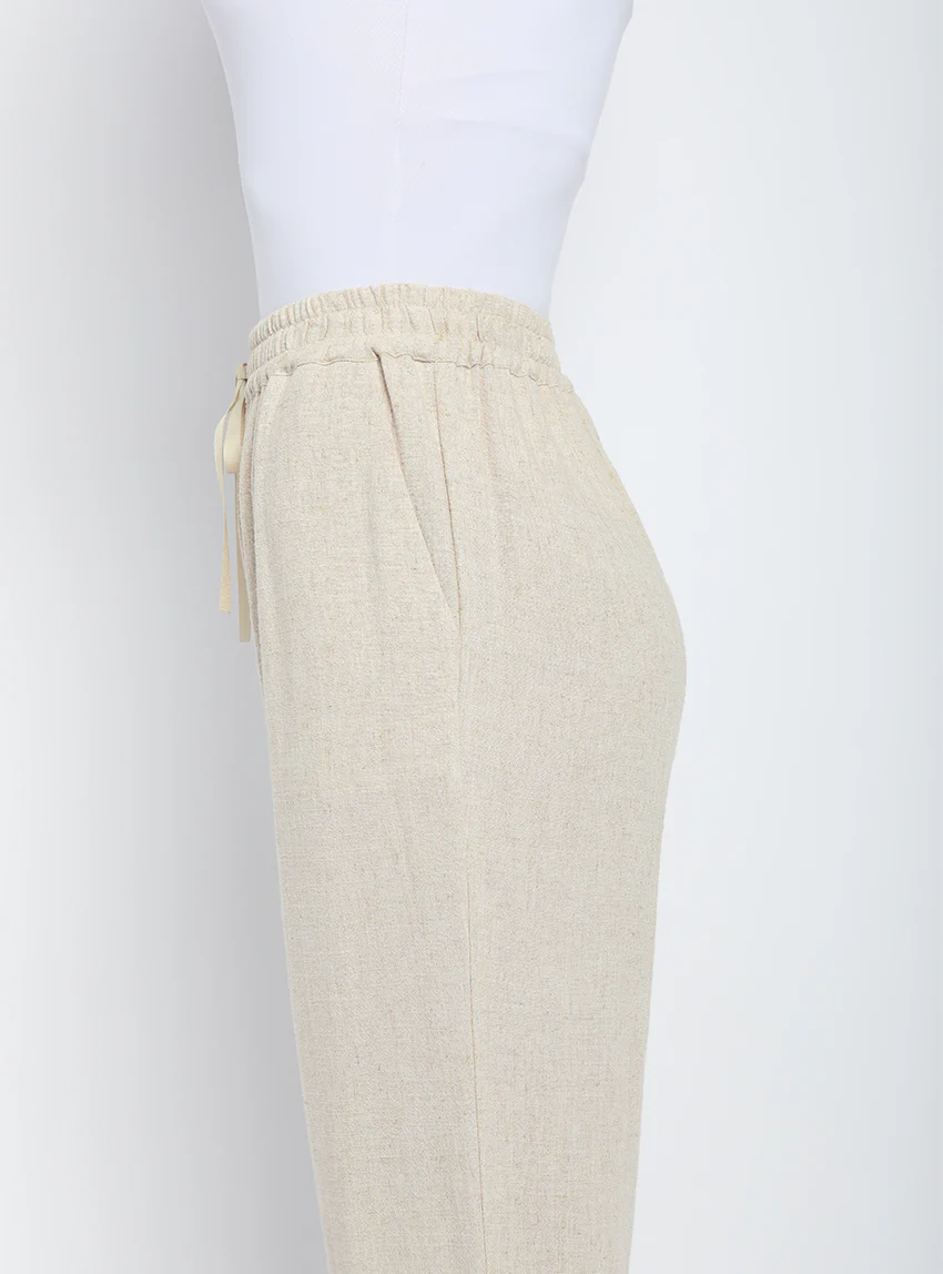Pantalon fluide beige naturel en lin