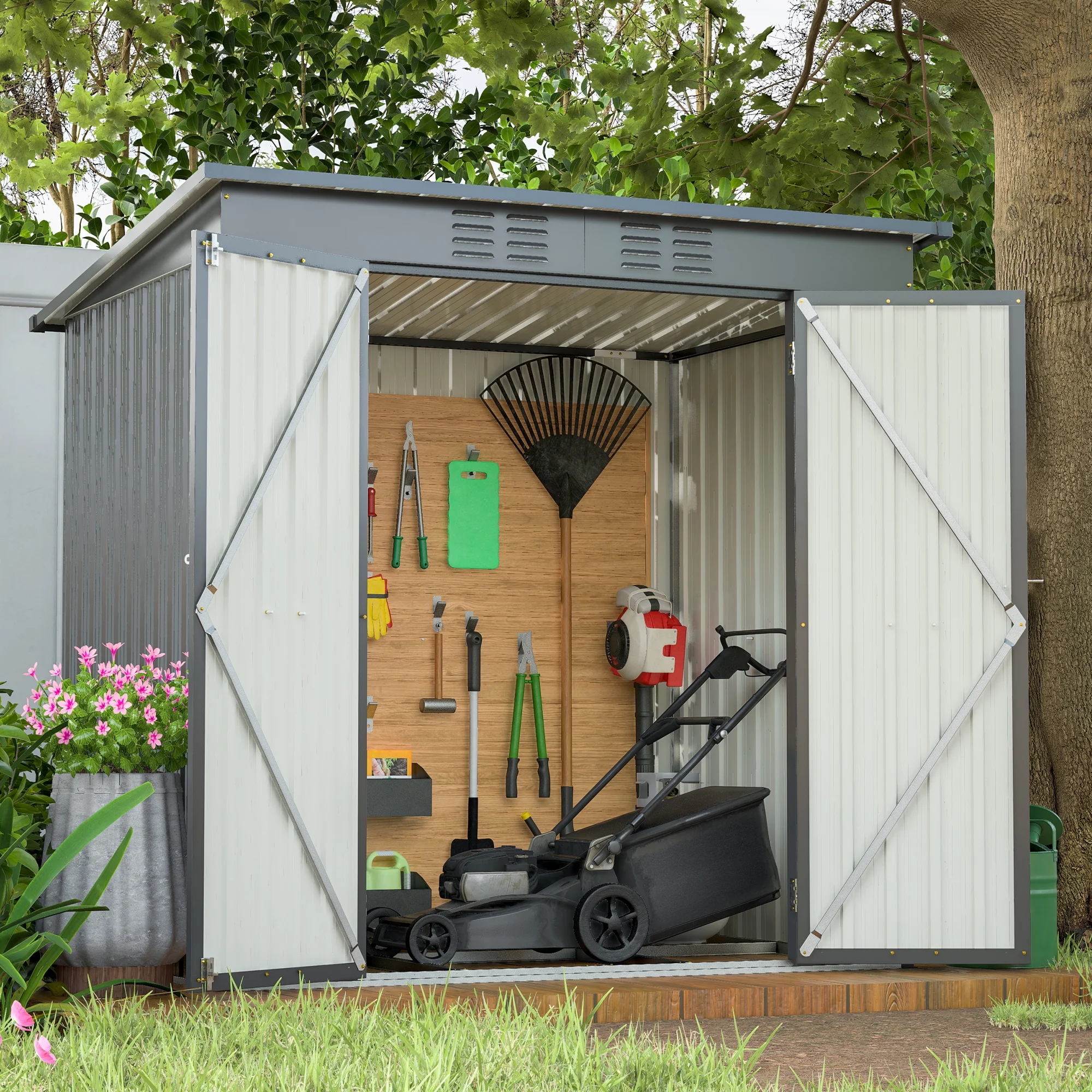 6 x 4 ft Outdoor Storage Shed with Floor Frame, Storage Sheds for Outside with Lockable Door, All Weather Garden Tool Shed with Air Vent for House Backyard Patio Lawn, Black(Black) - Image 4