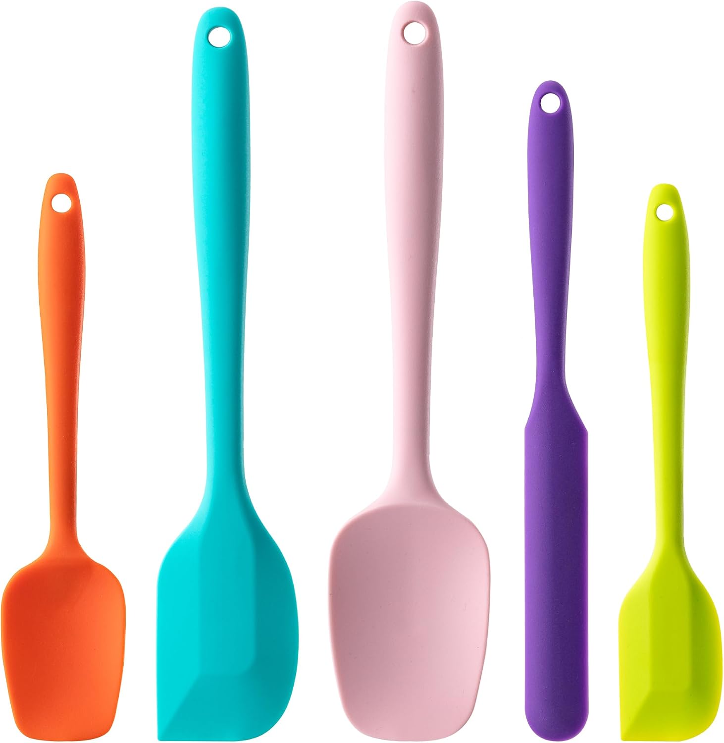 Silicone Spatula Set, 5 Piece Food Grade Rubber Spatulas, Multicolor