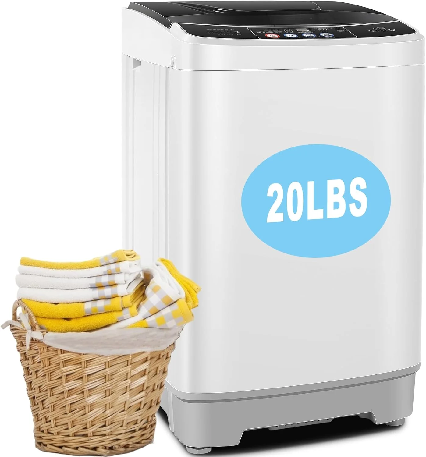 Laveuse portable Nictemaw de 9 kg (20 lb), laveuse et sécheuse combinées de 79 litres (2,8 pi³) avec pompe de vidange, 10 programmes et 8 niveaux d'eau, laveuse compacte pour la maison, l'appartement, le VR et les dortoirs.