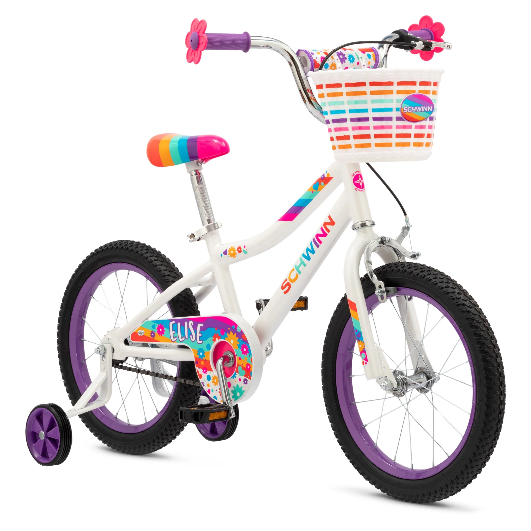 Schwinn Elise Kids Bike with Training Wheels, 16 in Wheels, Ages 3 - 7, White