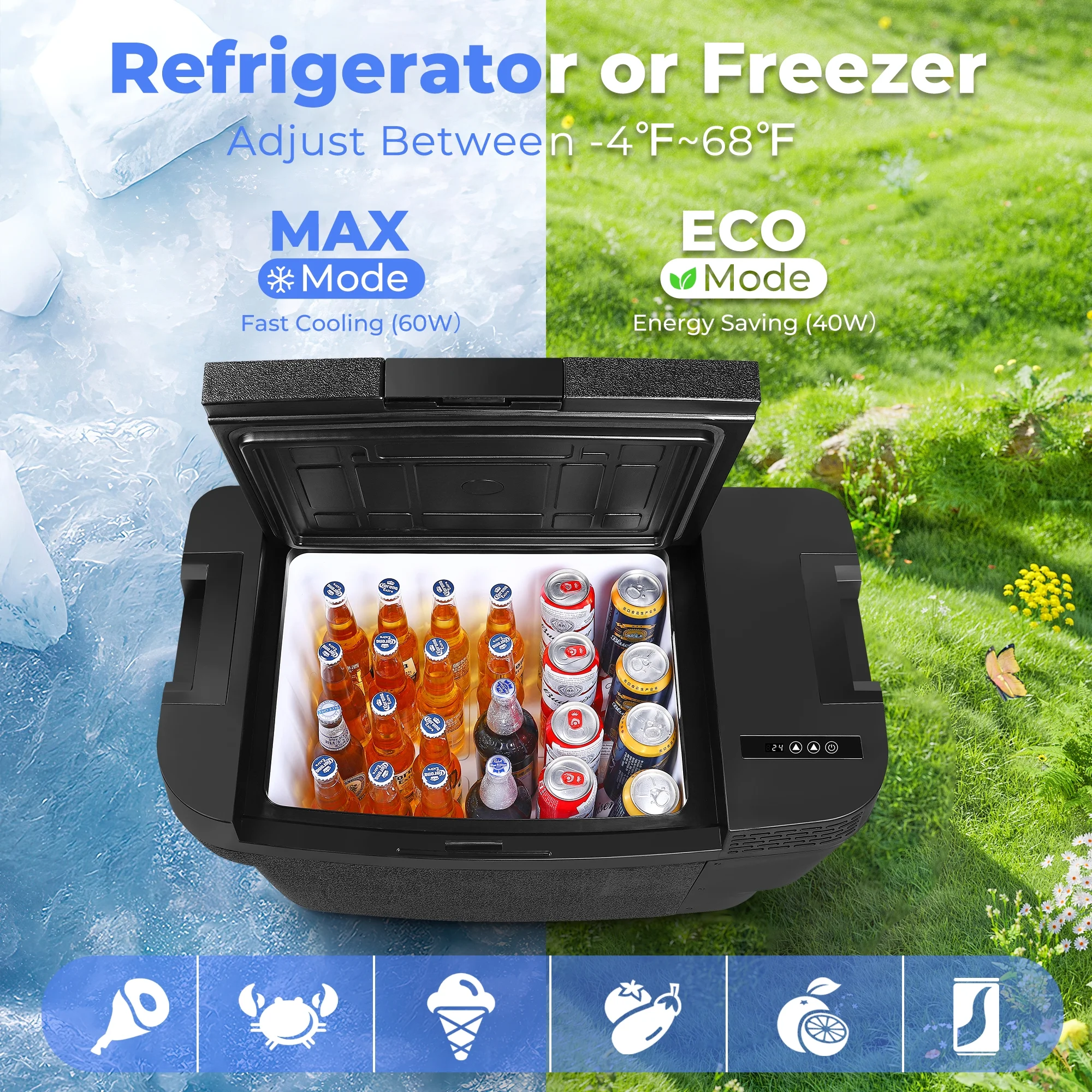 Car Refrigerator for Tesla Model Y 2019-2024 , 37QT(35L) -4�H~68�H Car Fridge 12V Refrigerator , APP Control, Trunk Portable Freezer for Camping Tailgating Road Trip - Image 4