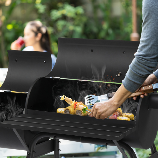 Barrel Charcoal Grill with Offset Smoker, Heavy-Duty Metal, Large Cooking Area, Mobile with Wheels for Backyard/Patio Gatherings - Image 5
