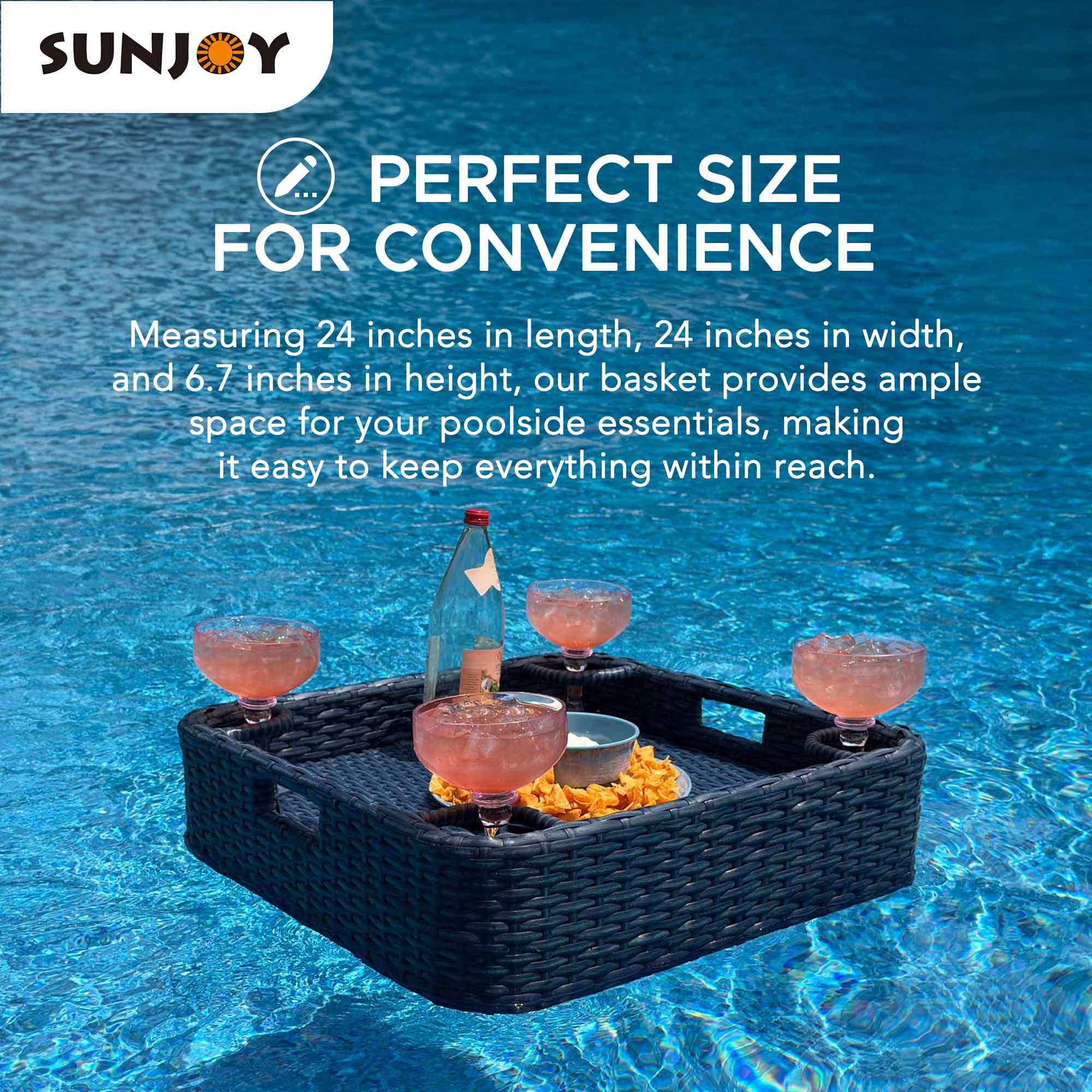 Floating Pool Tray Floating Serving Tray Table Bar Pool Floats for Adults, Spas, Pool Parties Floating Tray for Pool Serving Drinks, Floating Brunch 24x24'' Food on The Water -Navy(24���� x 24���� Wicker floating pool tray, Navy/24" x 24"/Navy) - Image 8