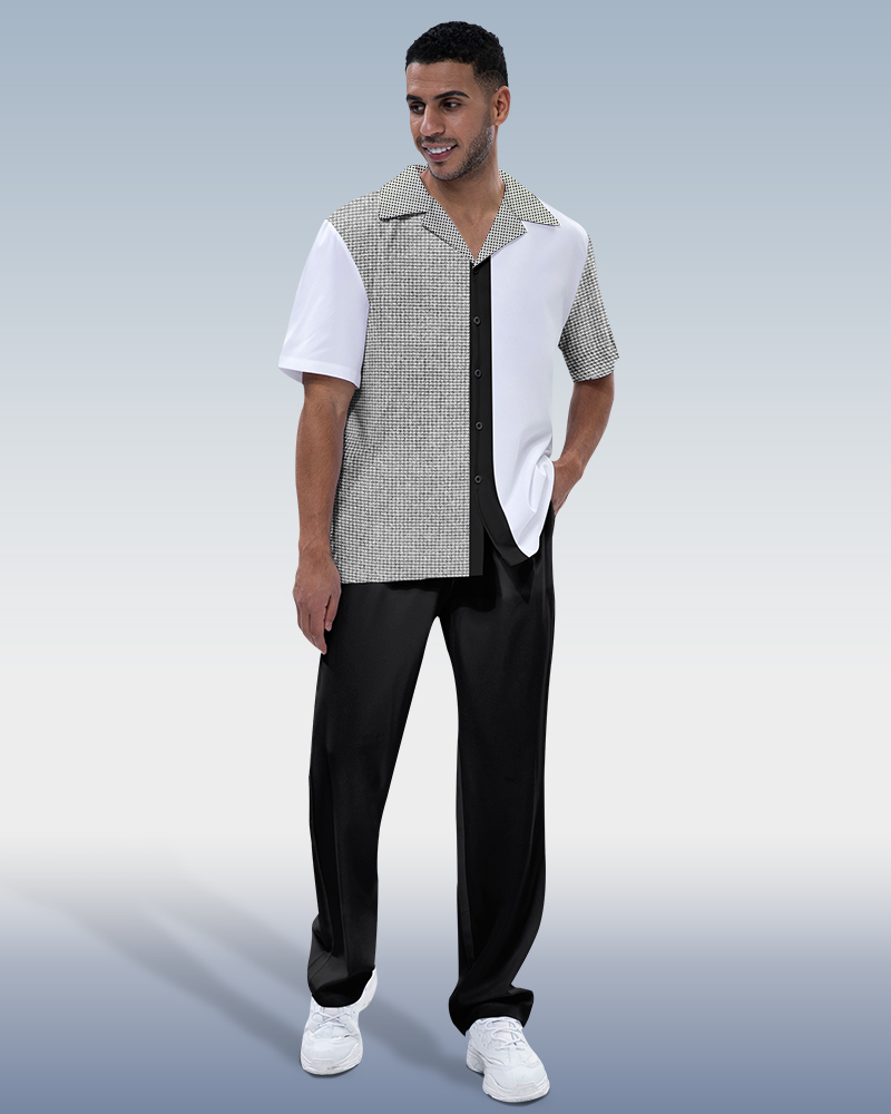 Combinaison de marche noire à manches courtes et blocs de couleur verticale pour homme Suitmens