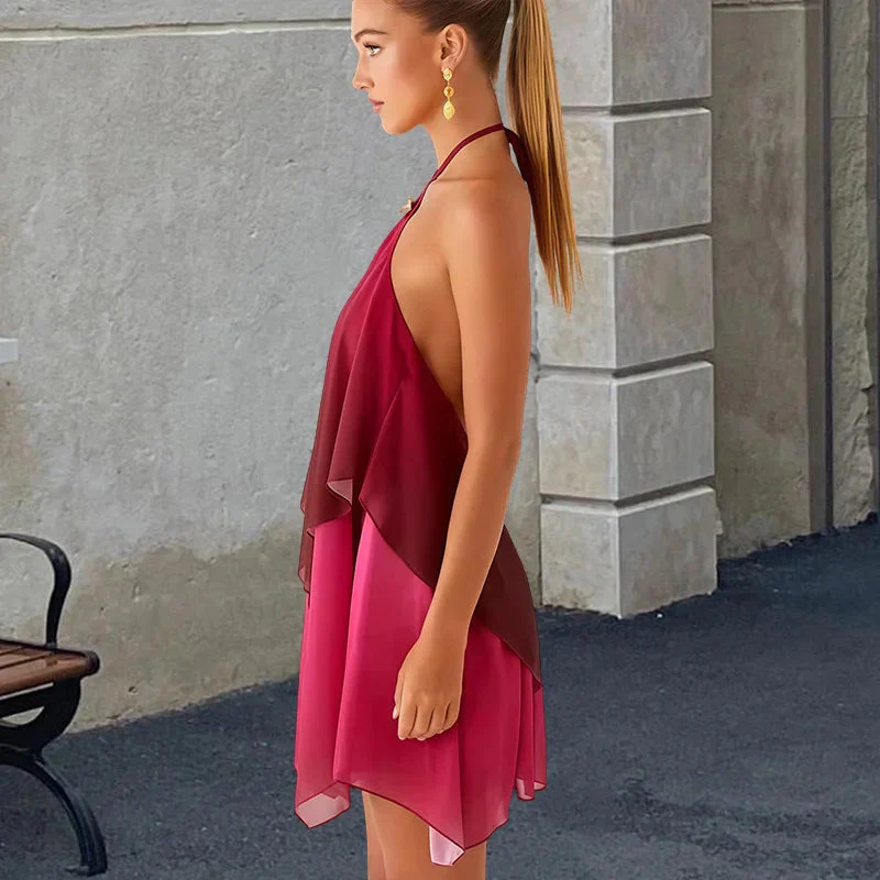 Robe courte à volants dégradé rose