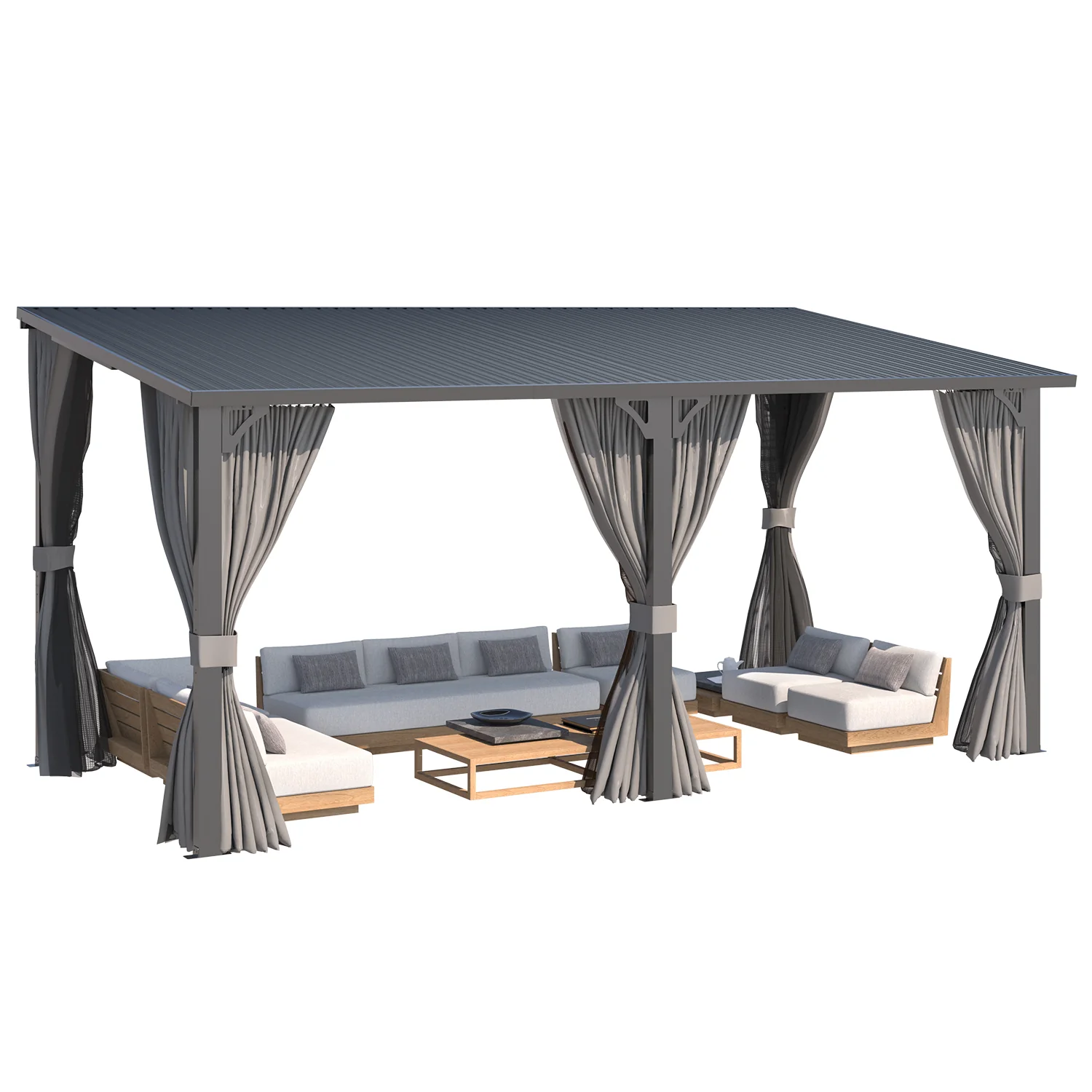 AECOJOY 16'x8' Outdoor Hardtop Metal Gazebo with Curtain and Netting