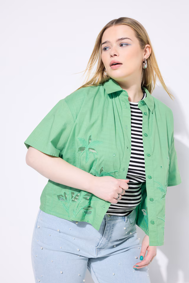 Boxy palm tree embroidery shirt blouse