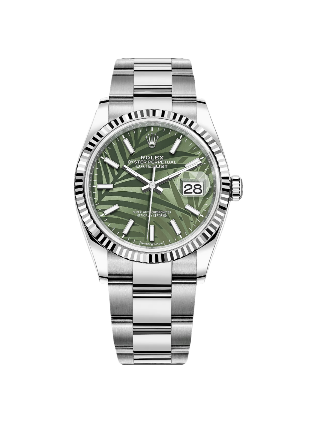 【Super Clone】RLX  Datejust 36mm 126234 Olive Green Palm Motif Dial Jubilee Stainless Steel Watch