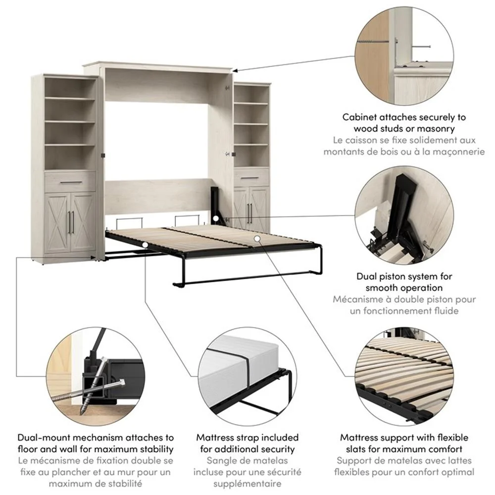 Pemberly Row Queen Murphy Bed and Wardrobes (119W) - Engineered Wood in White
