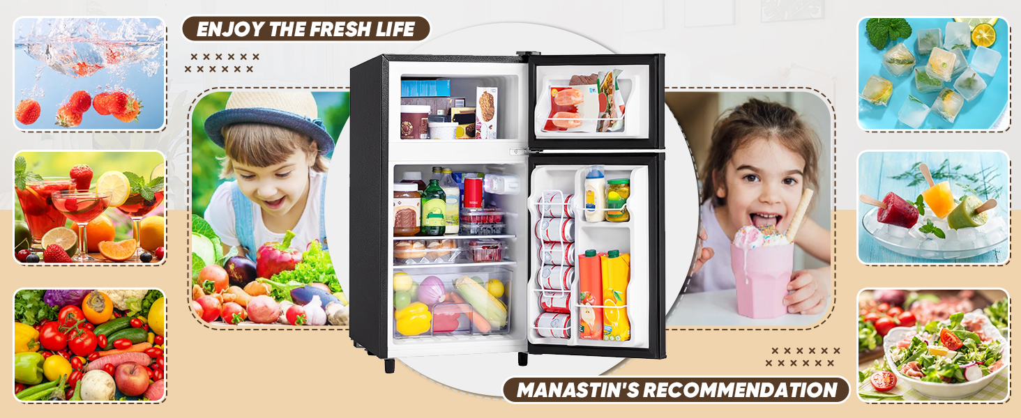 Mini Fridge with Freezer, Small Refrigerator with 2 Doors