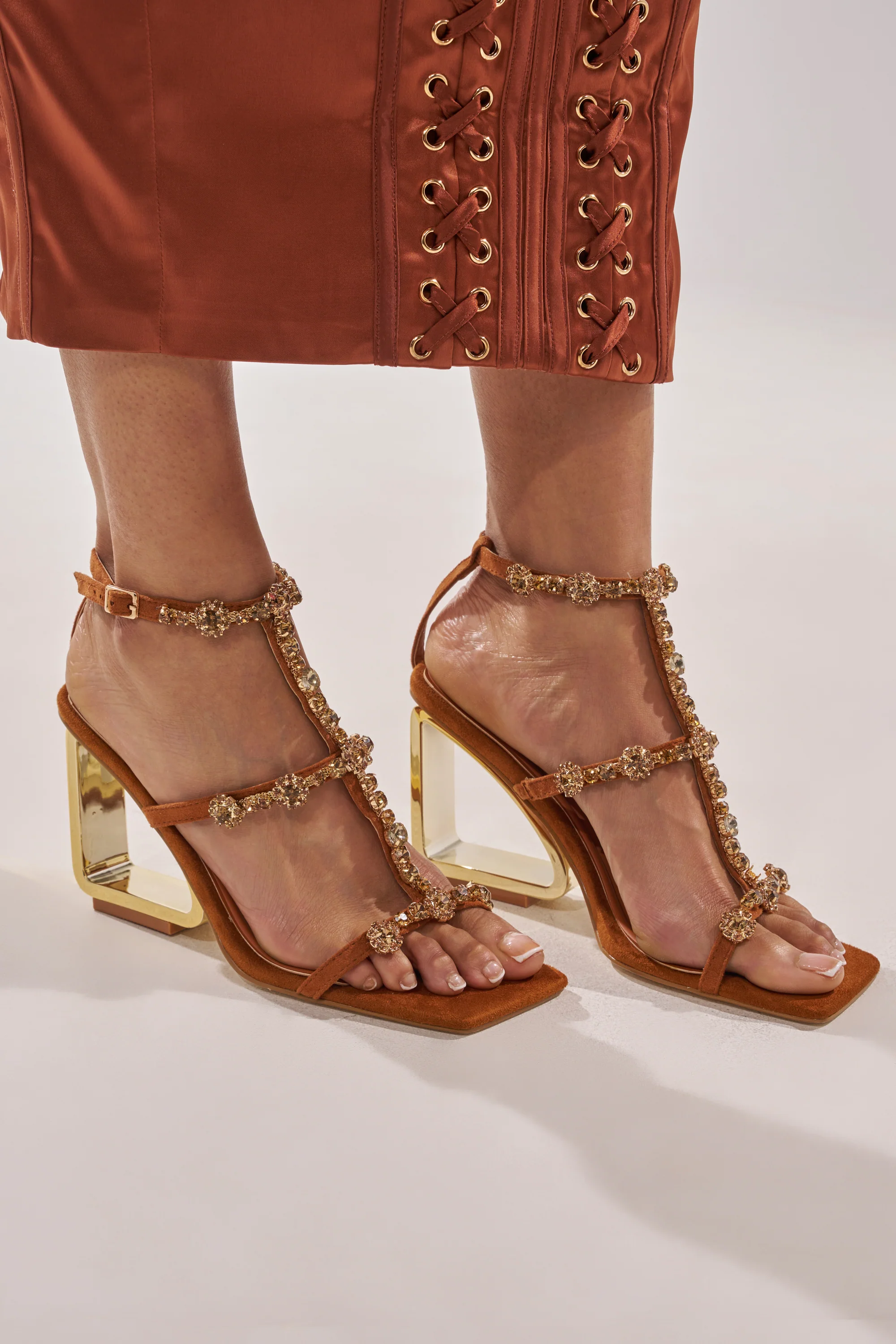 AZALEA WANG SCHANTELLE TAN EMBELLISHED UPPER WEDGE SANDAL - Akira Store