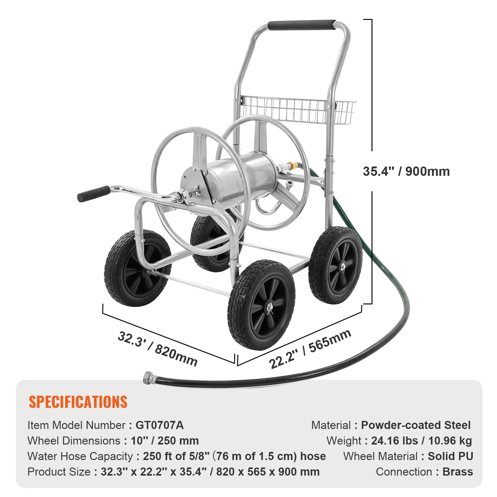 KFFKFF Heavy Duty Garden Water Yard Planting w/ Basket Hose Reel Cart 250ft.