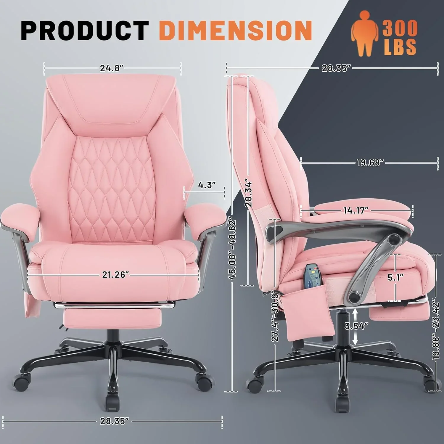 Fauteuil de bureau massant avec chauffage et repose-pieds, fauteuil de bureau ergonomique inclinable de direction