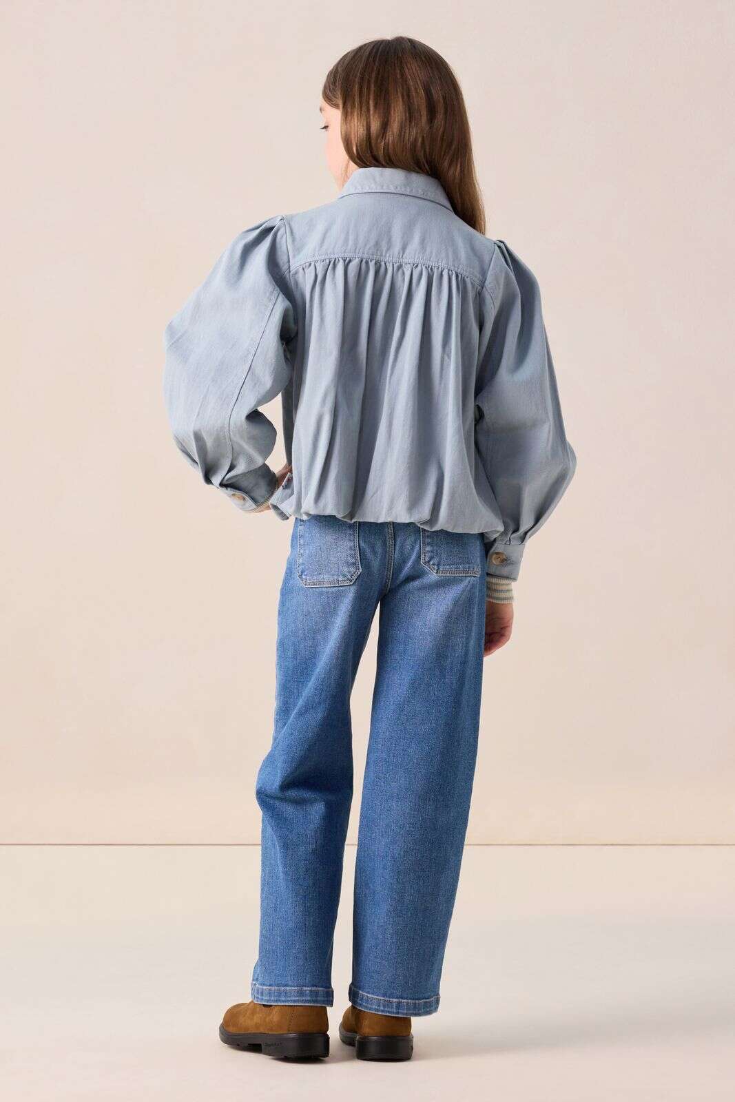 Blauwe denim jeans met opgestikte zakken