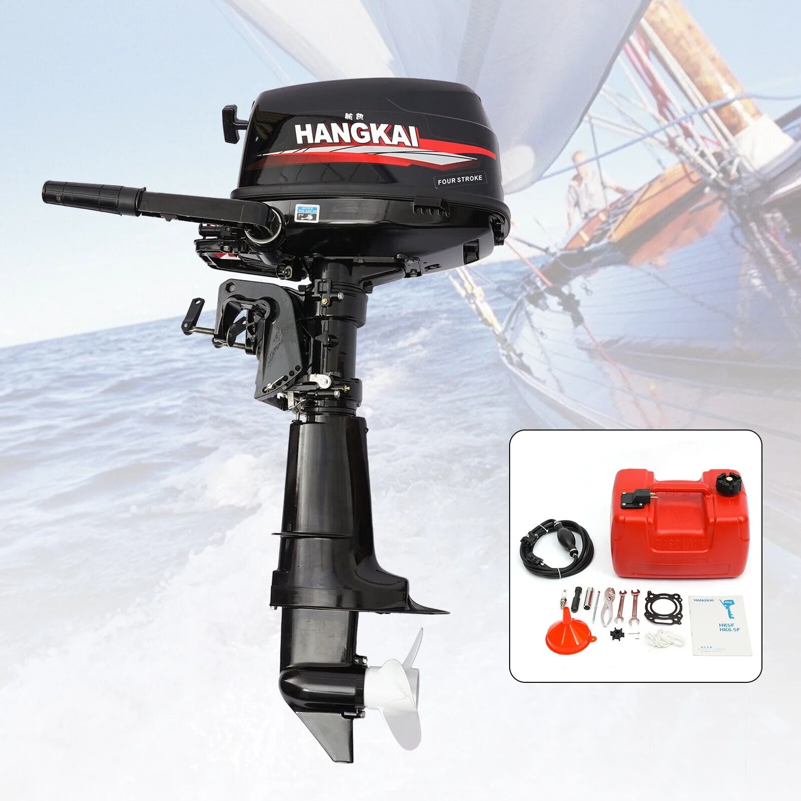 4stroke 6.5HP Outboard Motor Marine Boat Engine Water Cooling CDI System 6.5HP 4 - Stroke Outboard Motor Tiller Control Boat Engine Water Cooling 123CC 4 - Stroke 6.5HP Outboard Motor Boat Marine Engine
