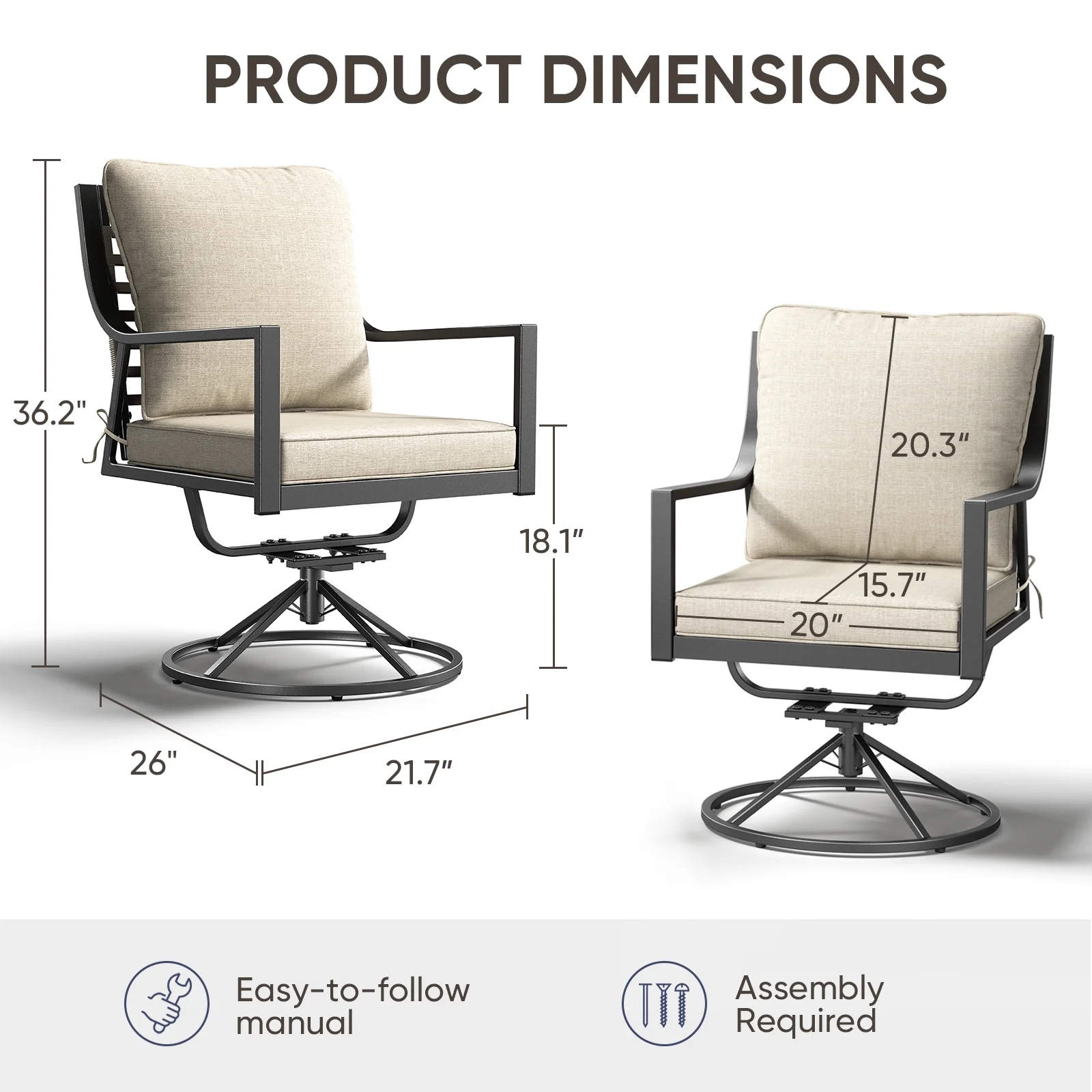 Swivel Rocker Patio Chairs Set of 4, Outdoor PE Wicker Dining Chairs with Beige Olefin Cushions and Gray Metal Frame, 360�� Swivel Rocking Motion for Garden Deck Porch(4 Pack) - Image 5