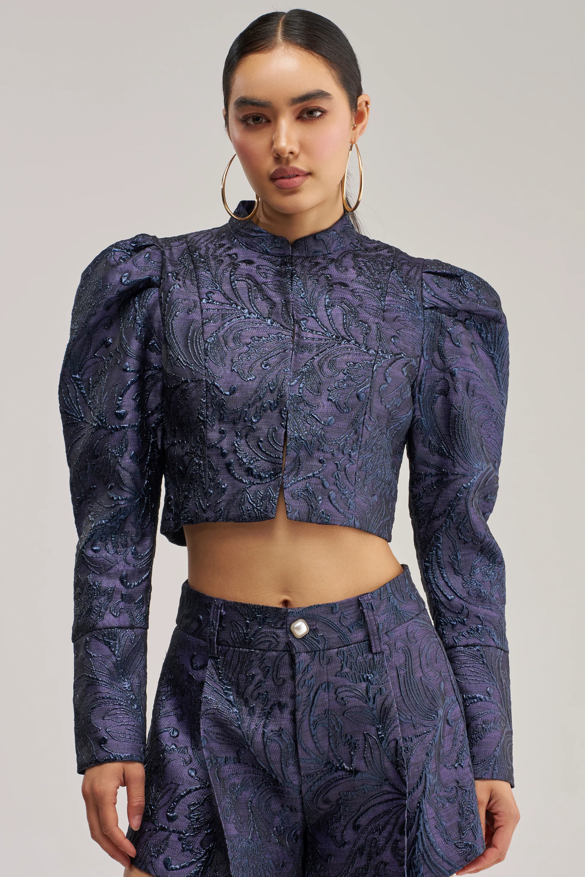 PENNY BROCADE BLAZER IN NAVY - Akira Store