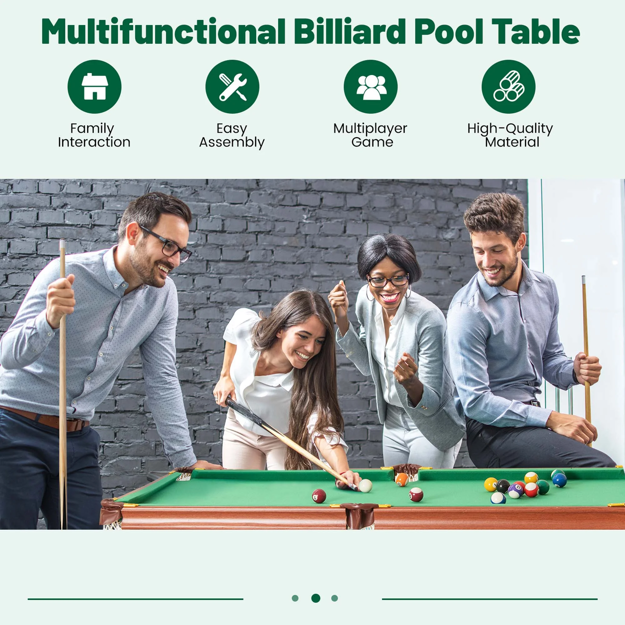 Folding Pool Table Set with Foldable Legs Adjustable Foot Levelers 2 Cues 2 Chalks - Image 4