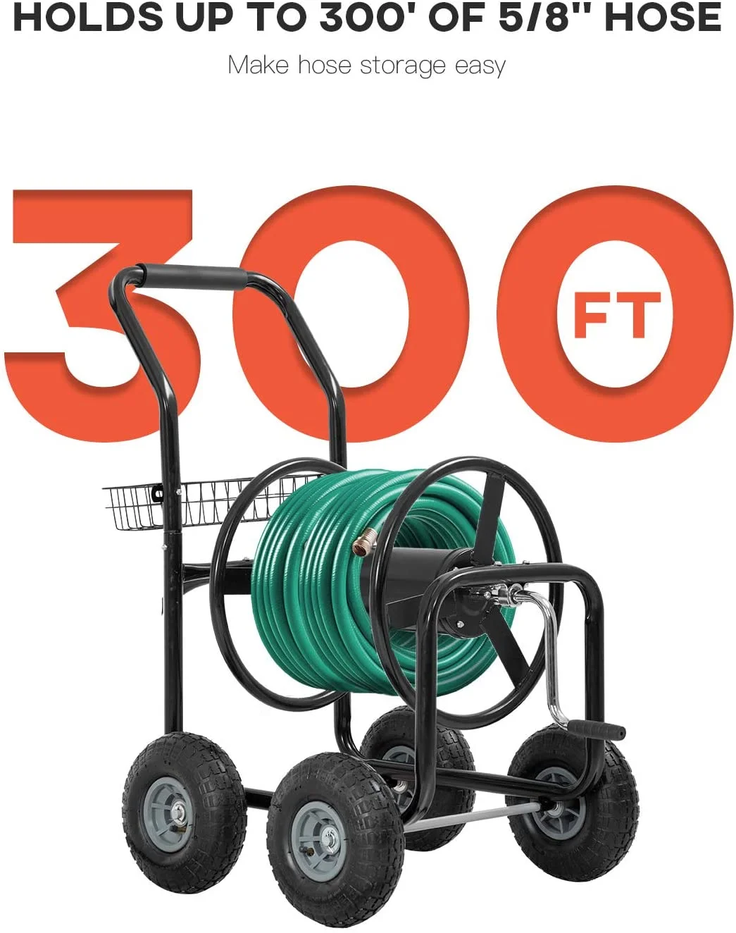 FDW Heavy-Duty Garden Hose Reel Cart w/ Basket