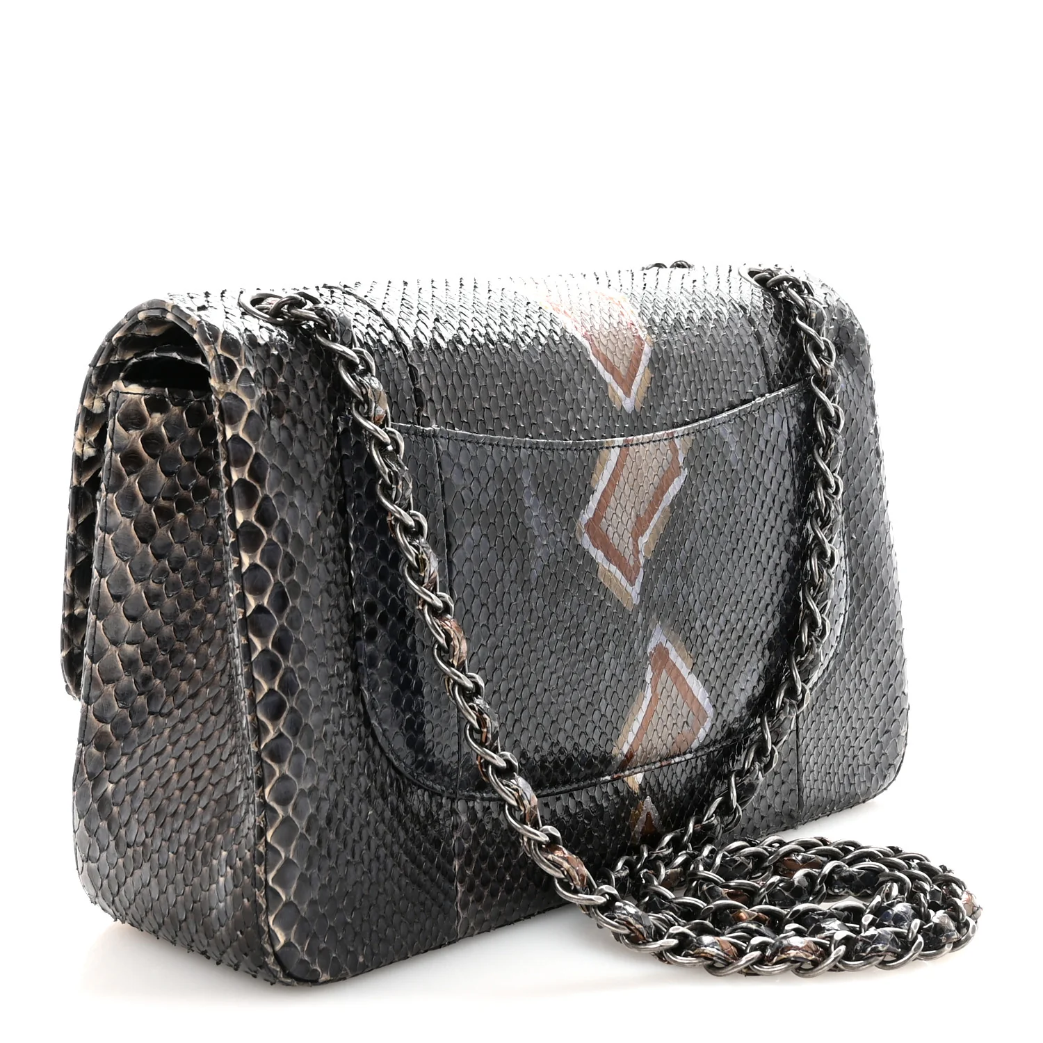 Metallic Snakeskin Jumbo Double Flap Blue
