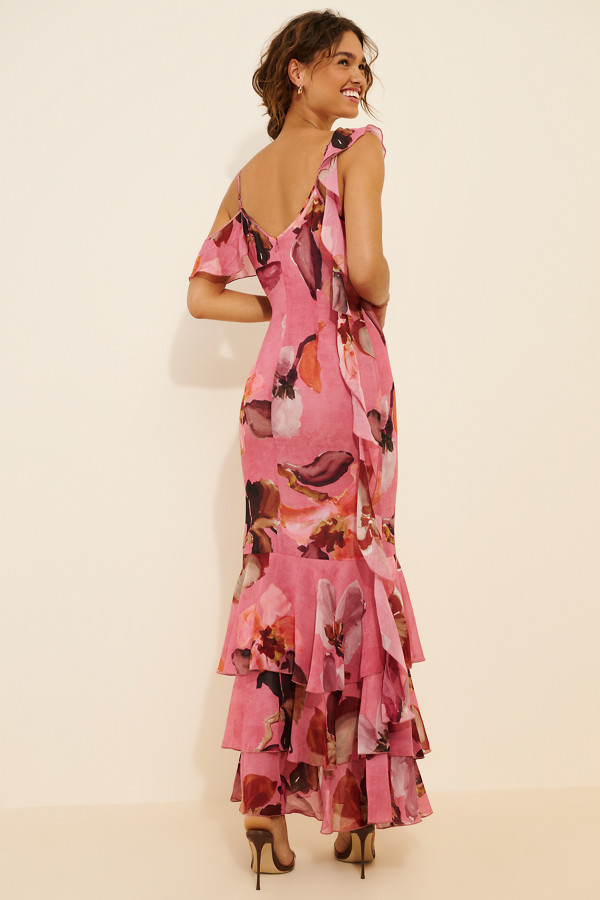 Chiffon Ruffle Scoop Neck Dress