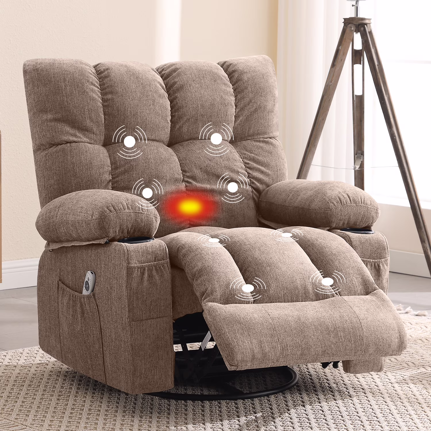 Manual Recliner Chair with Heat Therapy and Massage Function, Heavy Duty Reclining Mechanism Massage Chair, Elderly Single Rocker Sofa with Cup Holders for Bedroom Home Theater,Grey(Regular-Grey) - Image 9