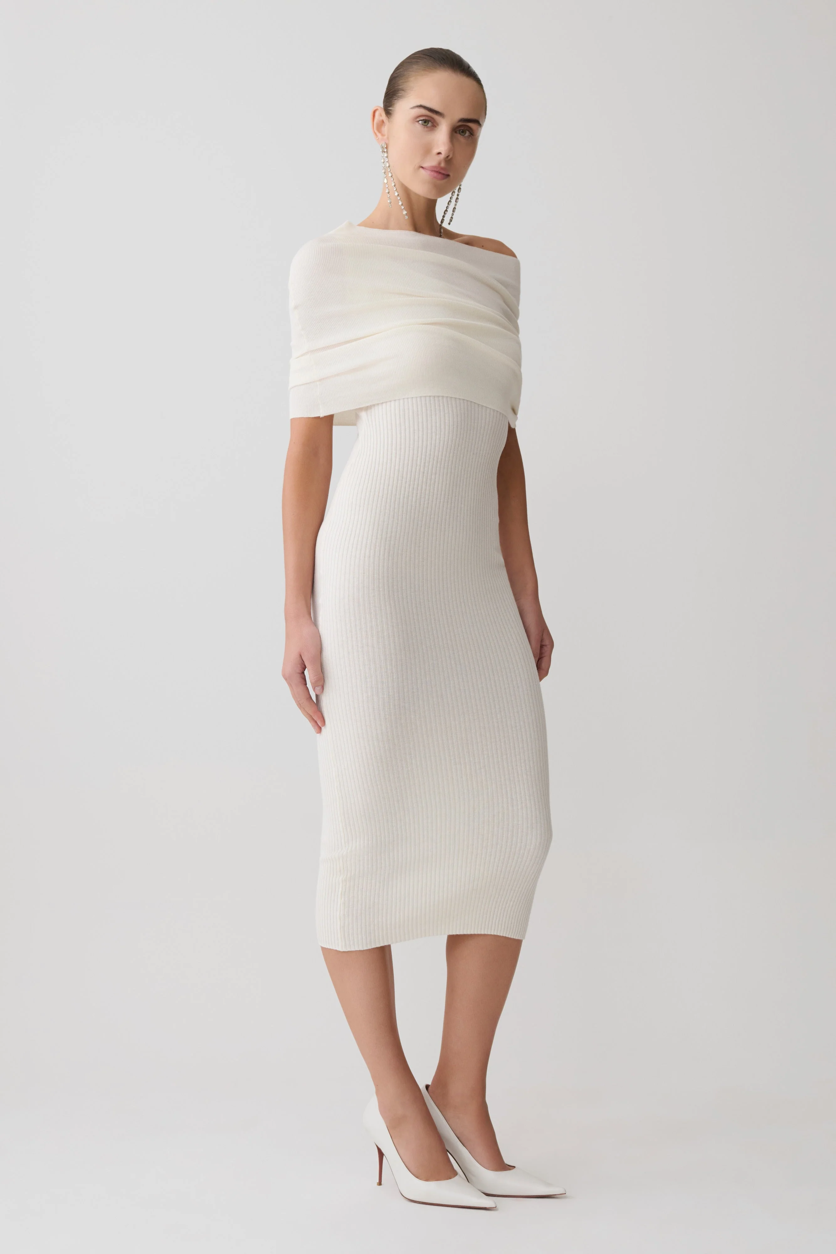 Zandie Cashmere Blend Knit Midi Dress - Ivory