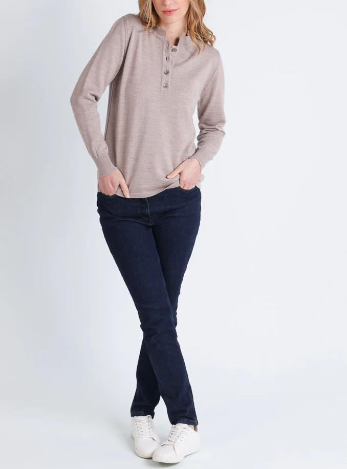 Pull femme col montant en laine mérinos Beige Sable