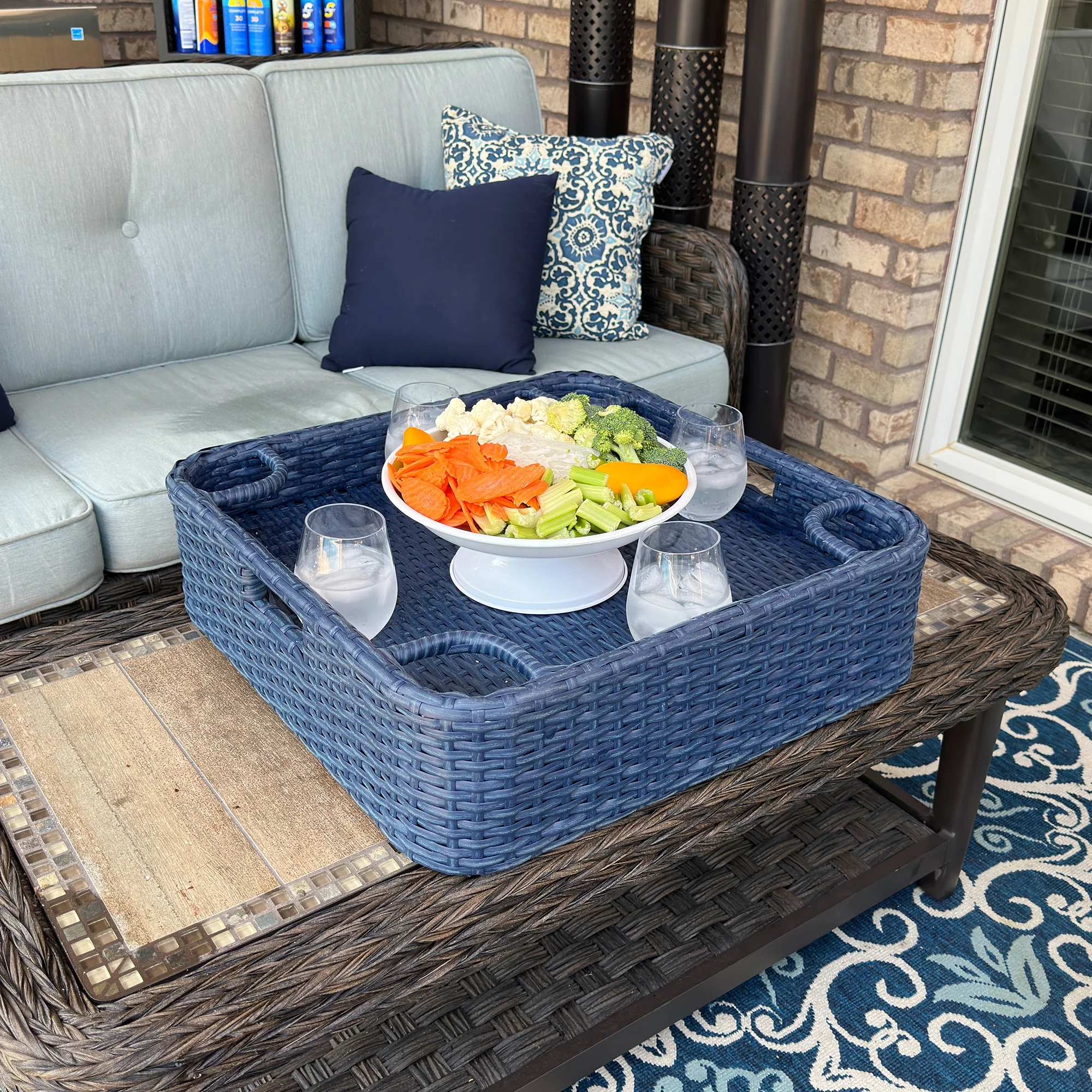 Floating Pool Tray Floating Serving Tray Table Bar Pool Floats for Adults, Spas, Pool Parties Floating Tray for Pool Serving Drinks, Floating Brunch 24x24'' Food on The Water -Navy(24���� x 24���� Wicker floating pool tray, Navy/24" x 24"/Navy) - Image 9
