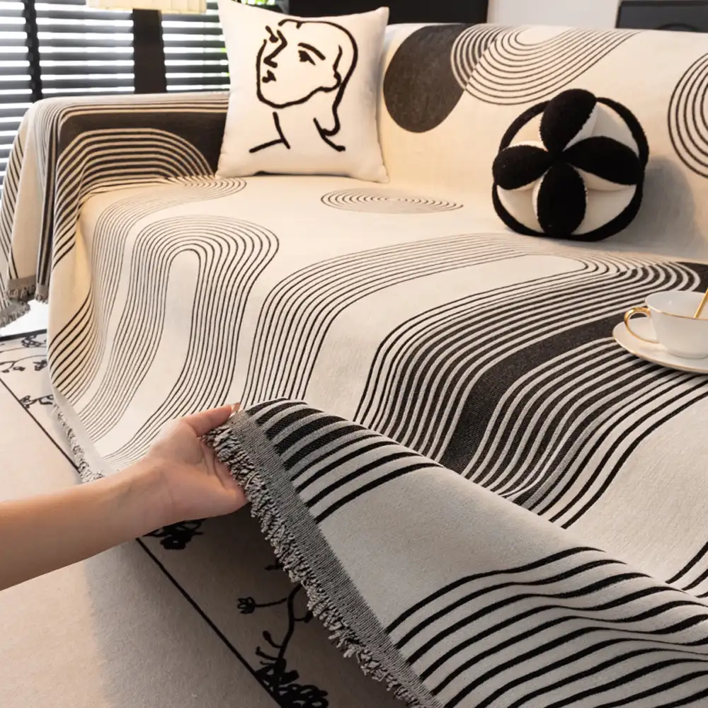 Geometric Striped Chenille Durable Sofa Protection Couch Cover