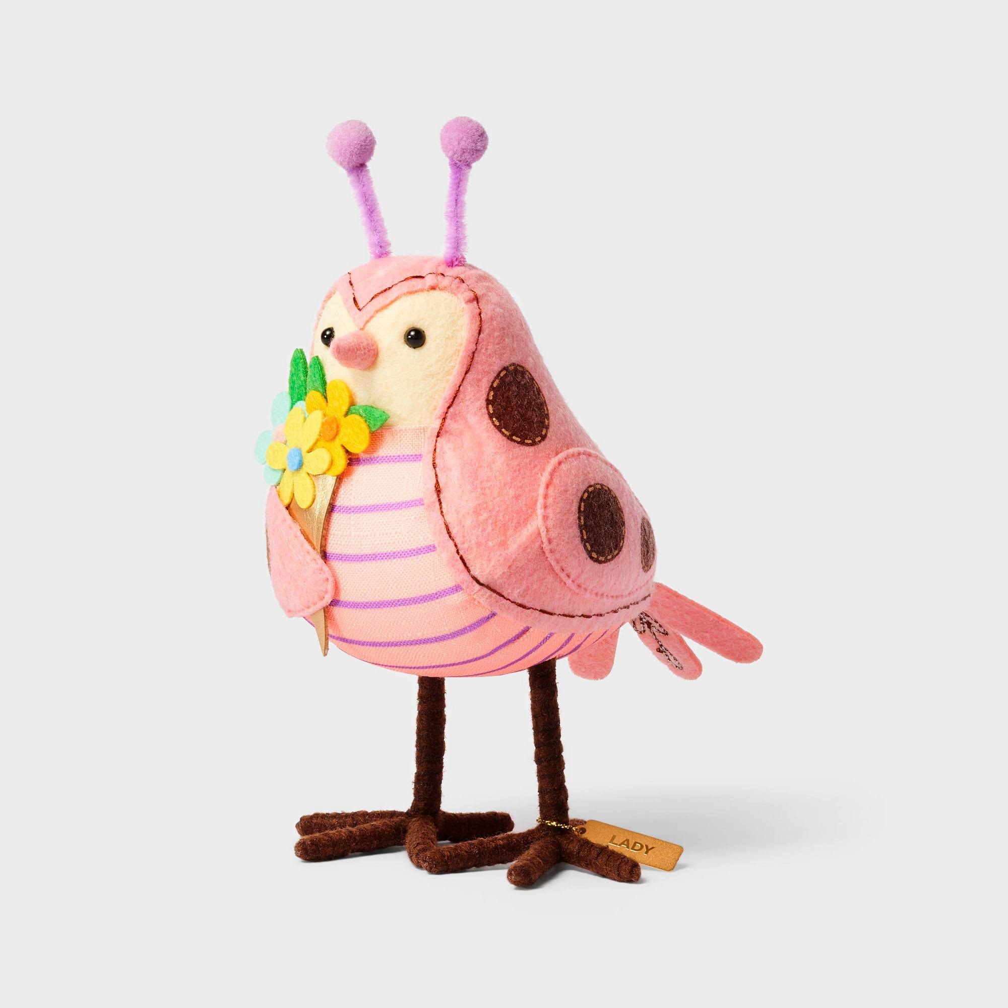 Featherly Friend Easter Fabric Bird Decor Pink Ladybug - Spritz