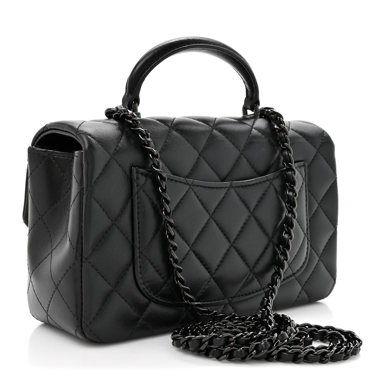 Lambskin Quilted Mini Top Handle Rectangular Flap So Black