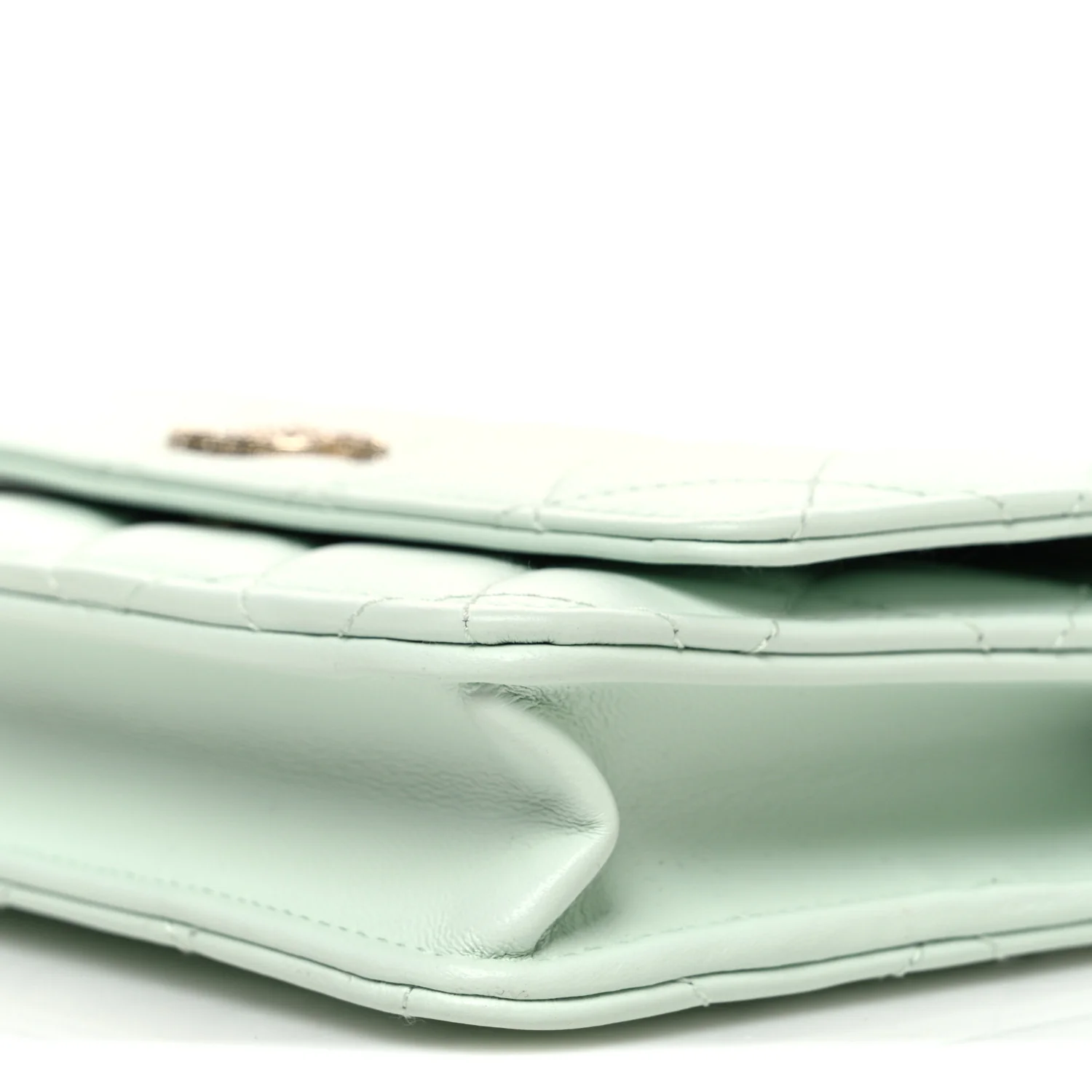 Lambskin Quilted Textured CC Wallet On Chain WOC Light Green