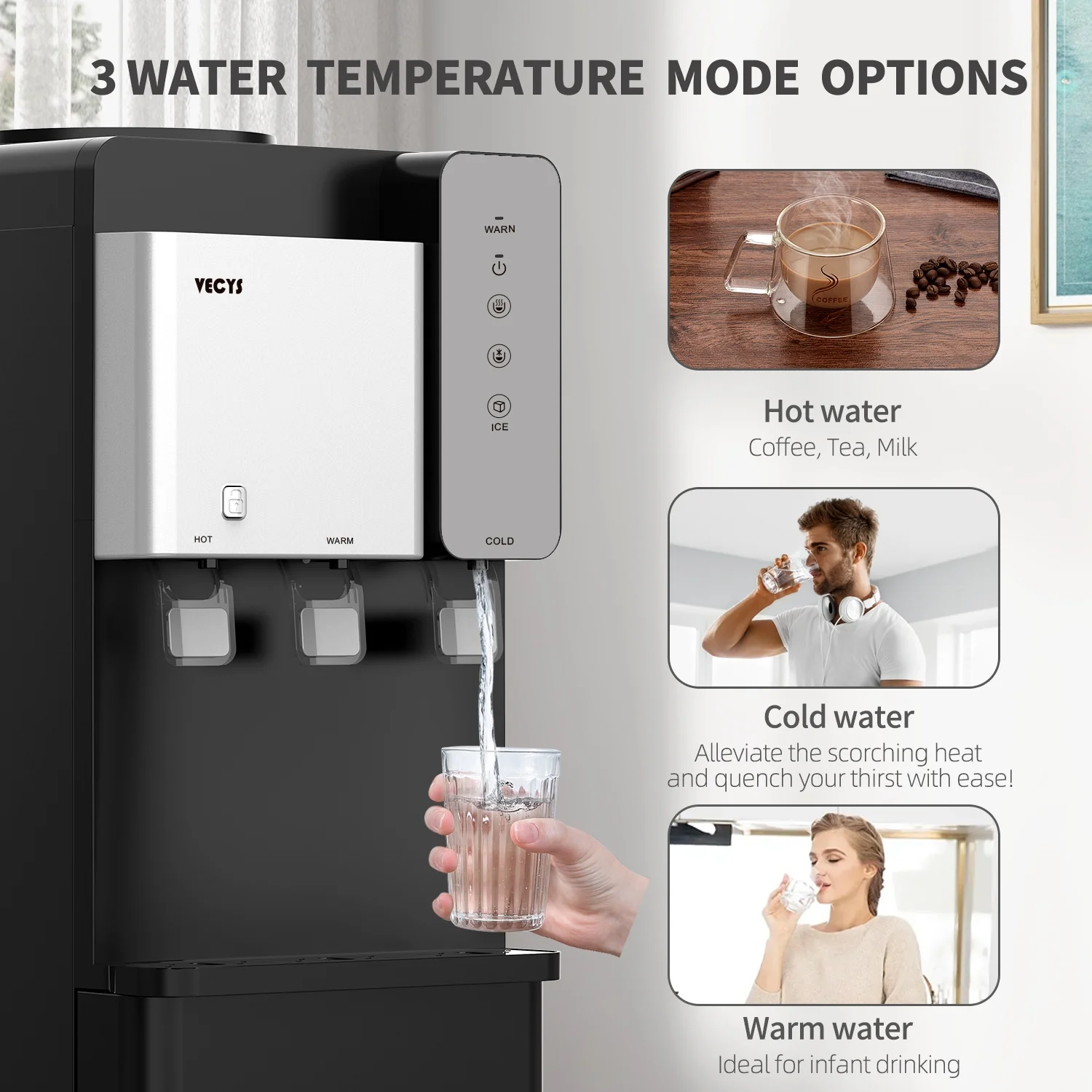 VECYS Ice Maker Water Dispenser, 27 lb Daily Ice & Child Lock