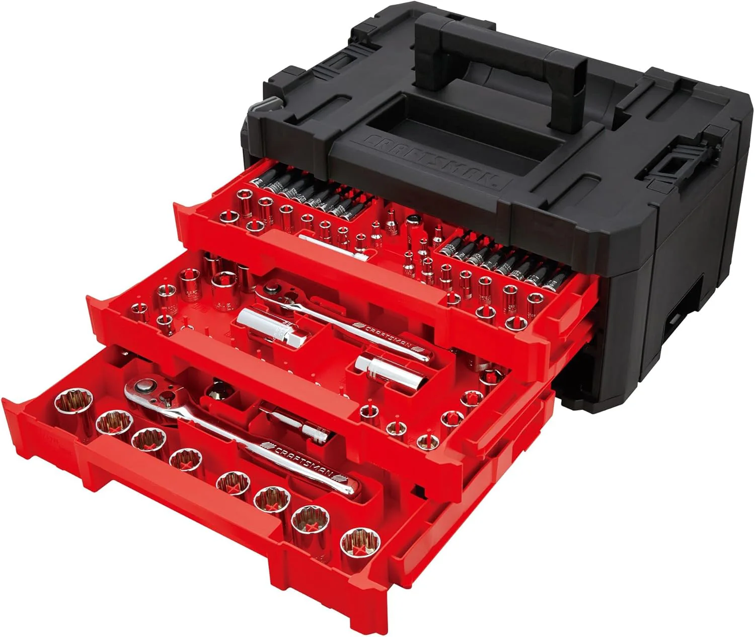 Coffret d'outils de mécanicien 262 pièces, coffret de douilles complet avec boîte à outils VERSASTACK à 3 tiroirs, dimensions SAE/métriques
