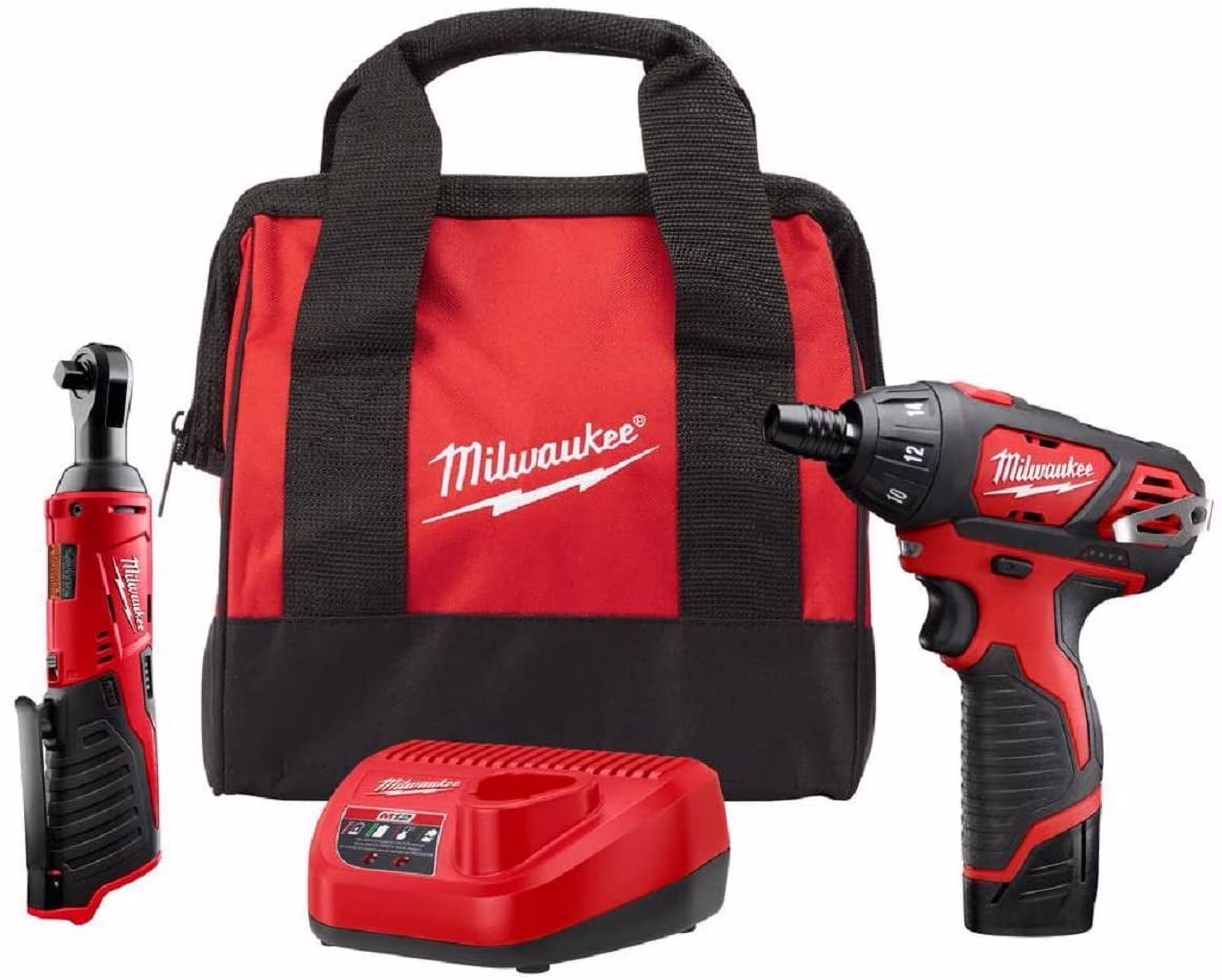 Milwaukee 2401-21R M12 12V Cordless 3/8 Ratchet, 1/4 Screwdriver Combo Kit