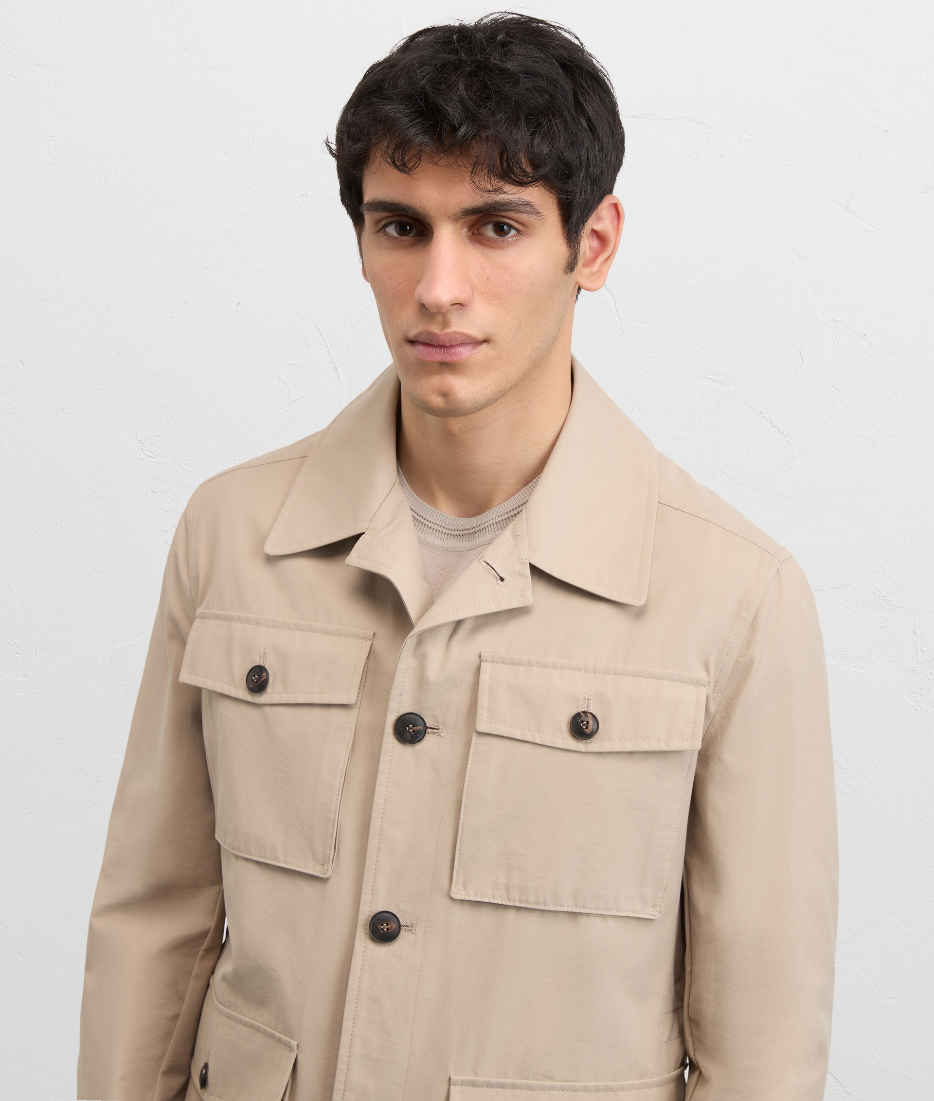 LIGHT BROWN WATER REPELLENT SAHARAN COTTON AND NYLON FIELD JACKET