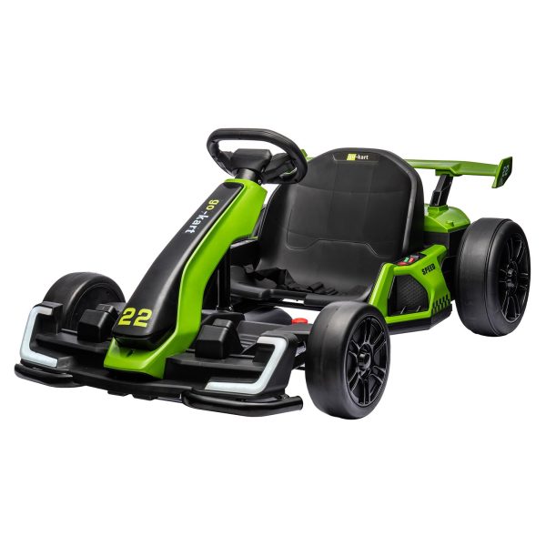 Karting électrique 24 V, moteur puissant de 300 W, modes Drift/Sport, batterie haute capacité, pneus EVA, longueur réglable pour la course en extérieur - Vert