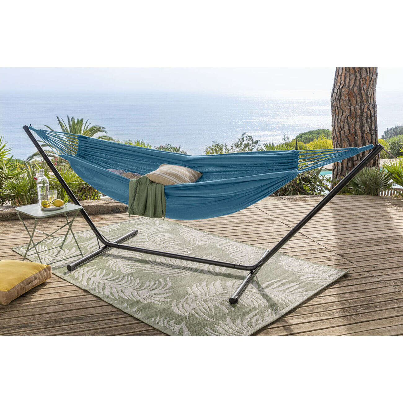 Hamac à suspendre Corfou 2 personnes polycoton bleu L200xl150cm