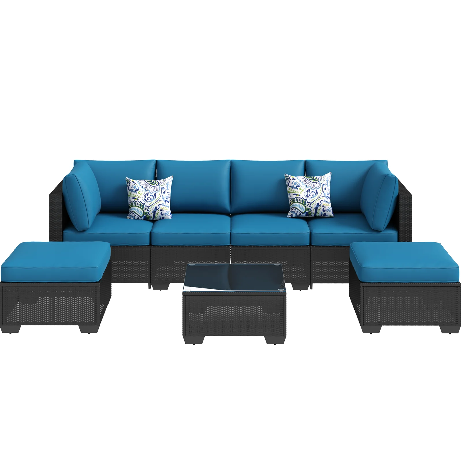 AECOJOY 7 Piece Outdoor Patio Furniture Set, Black& Peacock Blue