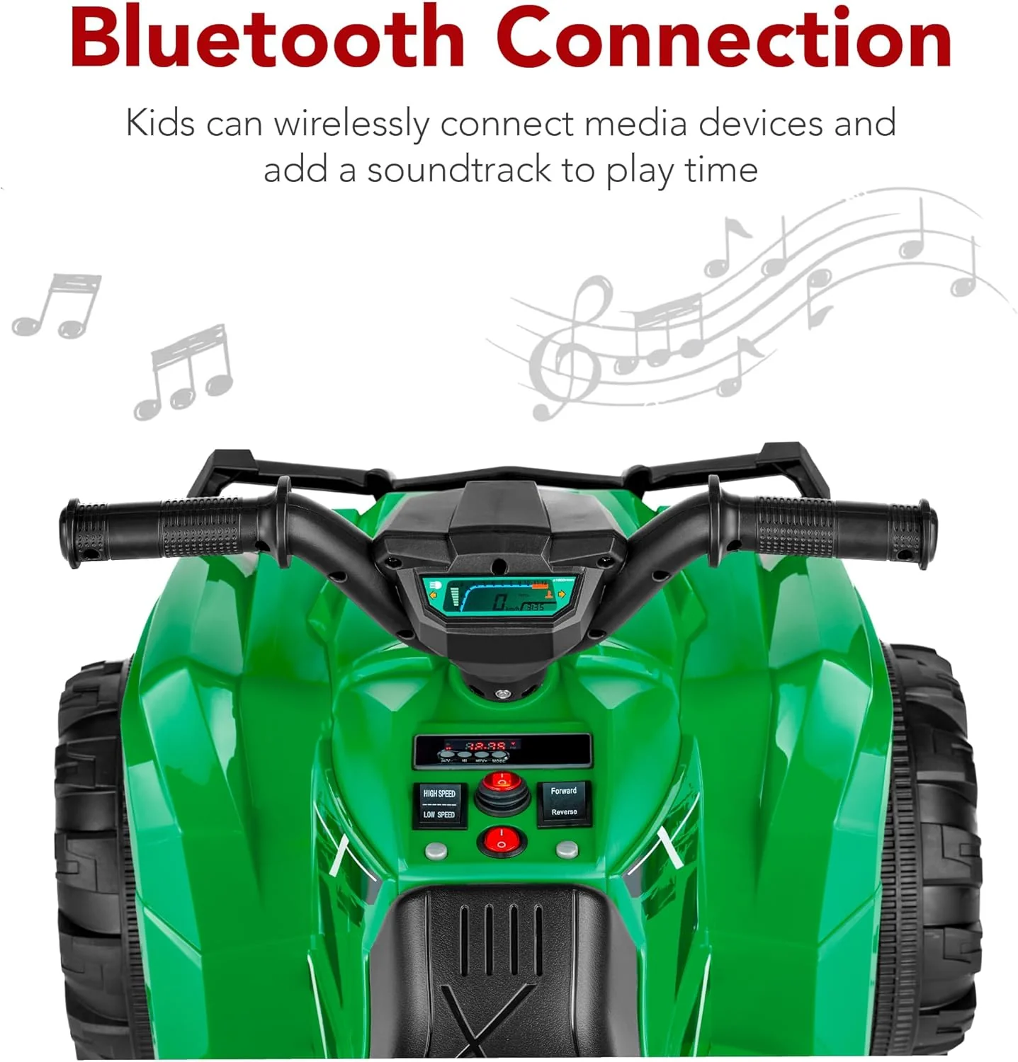 Quad électrique 12 V pour enfants Best Choice Products, véhicule tout-terrain à 4 roues avec audio Bluetooth, vitesse maximale de 3,9 km/h, pneus à crampons, phares LED et radio.