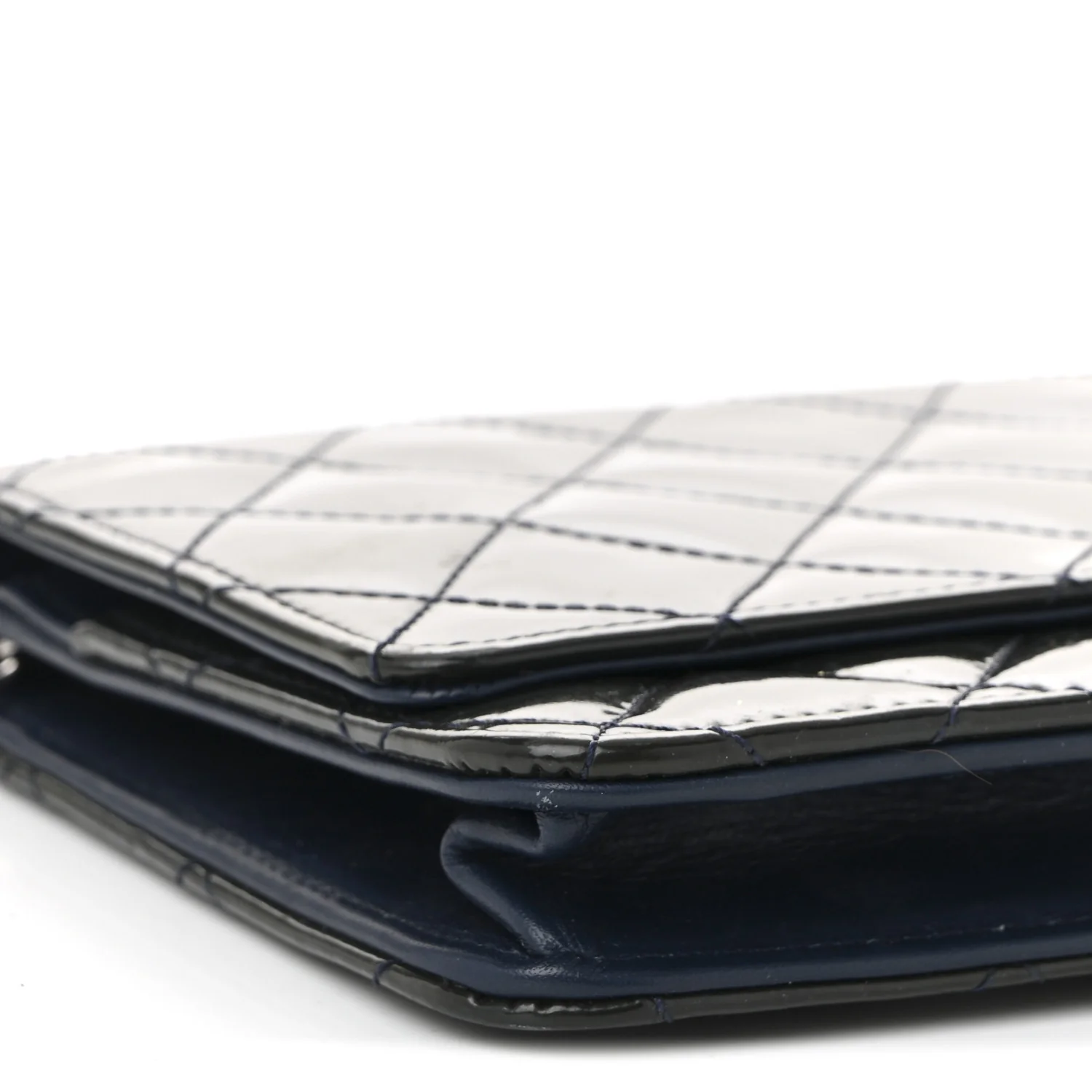 Patent Quilted Wallet On Chain WOC Navy Blue