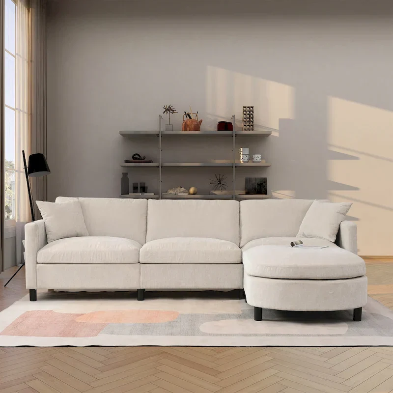 107.87" Sectional Sofa with Removable Seat and Back Cushions, Includes 1 Ottoman