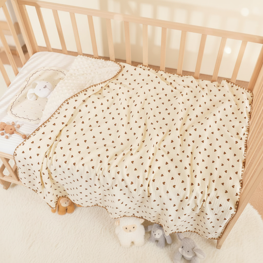 All Season 3D Doudou Fleece Newborn Blanket Double Layer Crinkle Gauze Multi-Use Swaddle Receiving Europe Style 300tc