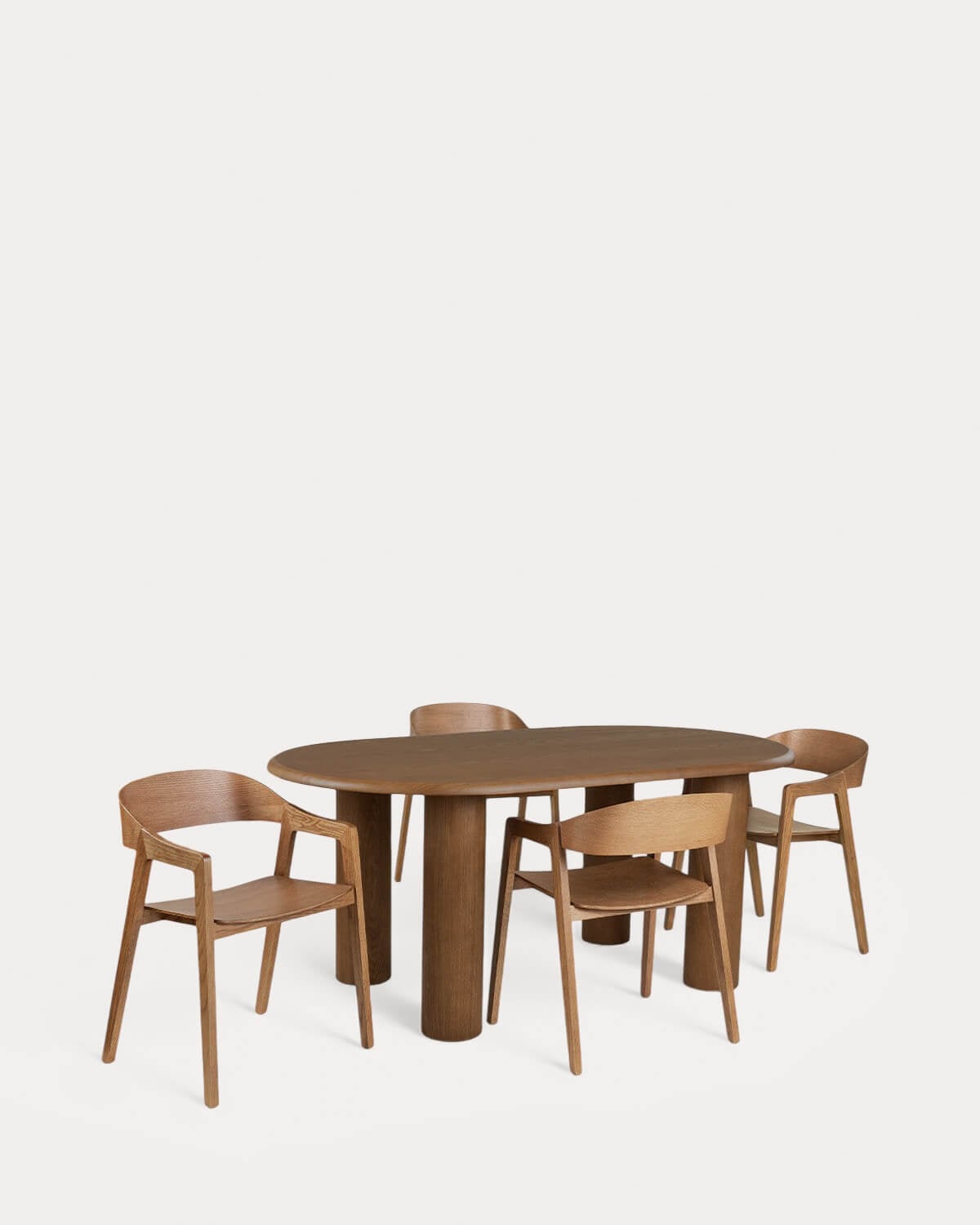 Set Alhie - Laly - Set de Mesa de Comedor Ovalada (180x100 cm) Alhie y 4 Sillas de Comedor con Reposabrazos de Madera Laly