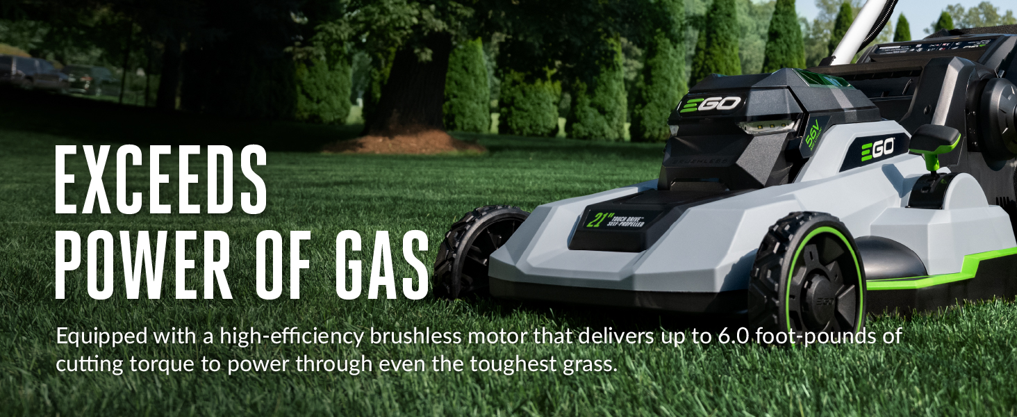 mower on fully mowed lawn to show that can exeed the power of gas