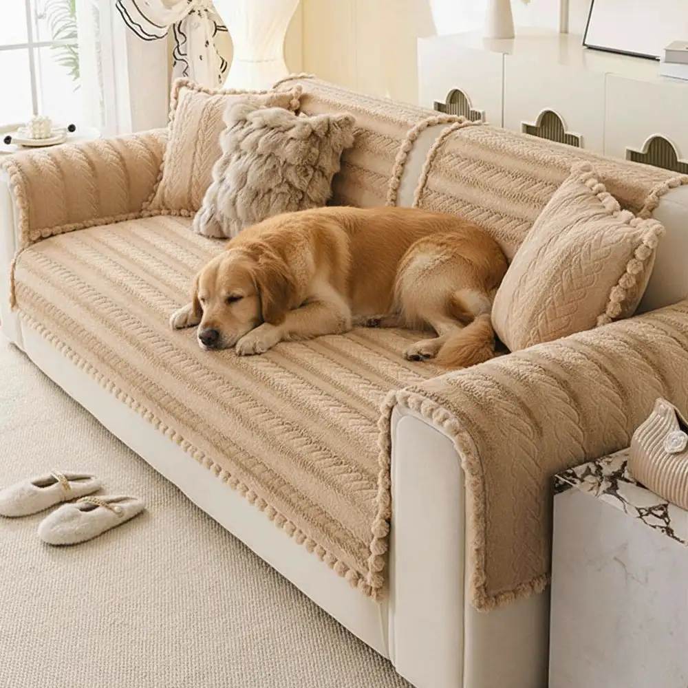 Lazy Chic Plush Winter Sofa Protector Skin-Friendly Couch Cover