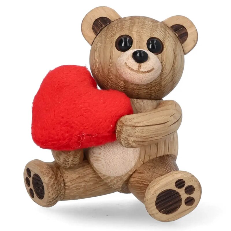 Squeeze Teddy Bear with Heart trefigur 7,6 cm eik